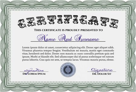 Sample certificate or diploma. With guilloche pattern. Modern design. Vector certificate template.