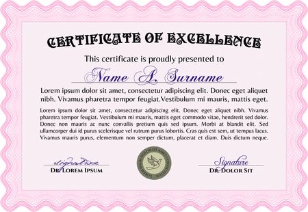 Sample Diploma. With linear background. Vector certificate template.Cordial design. 
