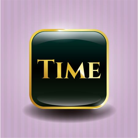 Time green shiny badge with pink background