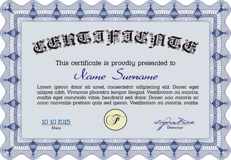 Certificate or diploma template. Good design. Border, frame.With linear background. 