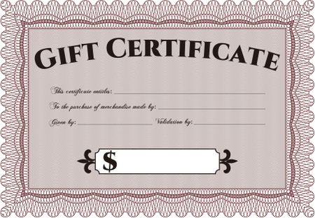 Modern gift certificate. Detailed.Sophisticated design. With complex linear background. 