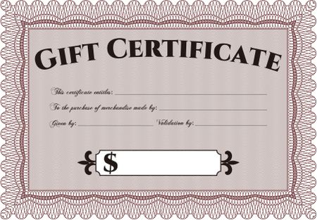 Modern gift certificate. Detailed.Sophisticated design. With complex linear background.