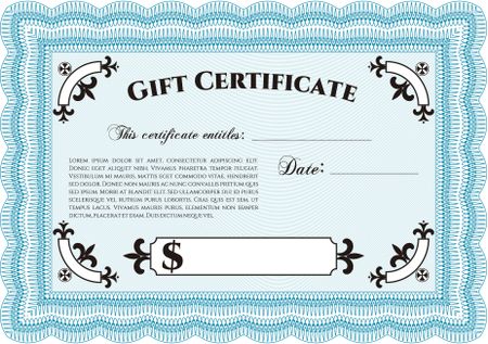 Vector Gift Certificate. With background. Sophisticated design. Customizable, Easy to edit and change colors.