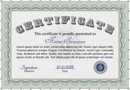 Certificate or diploma template. Border, frame.With linear background. Cordial design. 