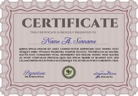 Diploma template or certificate template. Money style.Retro design. With great quality guilloche pattern. 
