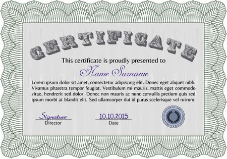 Certificate template or diploma template. Complex background. Frame certificate template Vector.Complex design. 