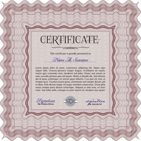Certificate. Money style.With guilloche pattern. Excellent design. 