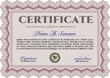 Sample Certificate. With great quality guilloche pattern. Diploma of completion.Modern design. 