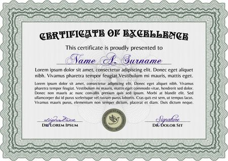 Sample certificate or diploma. Complex background. Vector pattern that is used in currency and diplomas.Superior design. 