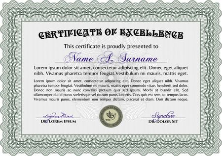 Sample certificate or diploma. Complex background. Vector pattern that is used in currency and diplomas.Superior design.