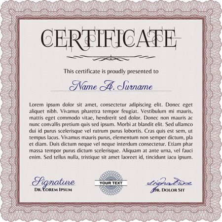 Certificate. With quality background. Beauty design. Vector illustration.