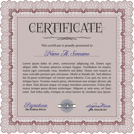 Certificate. Vector illustration.With guilloche pattern and background. Superior design. 