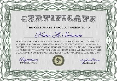 Certificate. Excellent design. Frame certificate template Vector.With great quality guilloche pattern. 