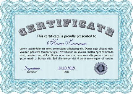 Certificate template or diploma template. With complex linear background. Vector illustration.Elegant design. 