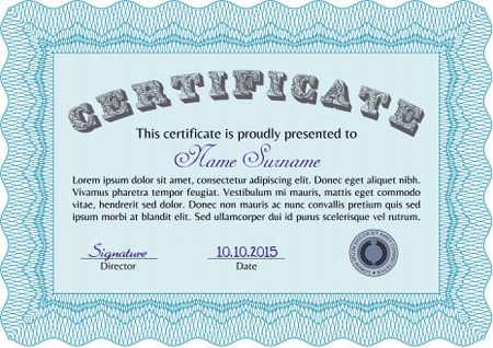 Certificate template or diploma template. With complex linear background. Vector illustration.Elegant design.