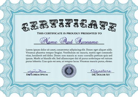 Certificate or diploma template. With great quality guilloche pattern. Beauty design. Money style.