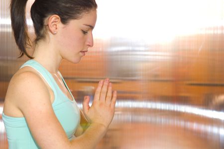 Profile of prayer pose in yoga