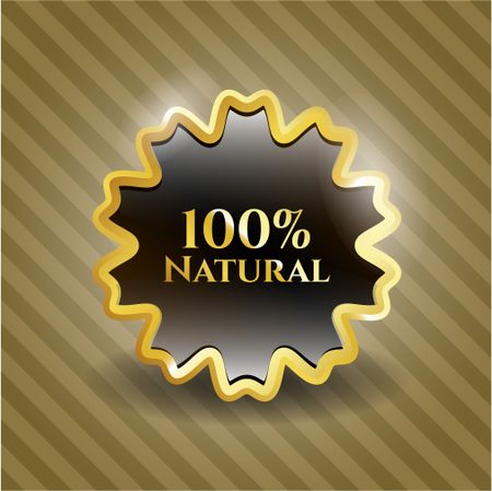 100% Natural gold shiny badge with brown background
