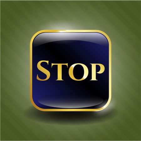 Stop blue shiny badge with green background