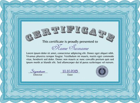 Certificate. With guilloche pattern and background. Vector pattern that is used in currency and diplomas.Beauty design. 
