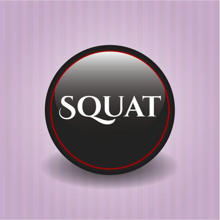 Squat black shiny badge with pink background