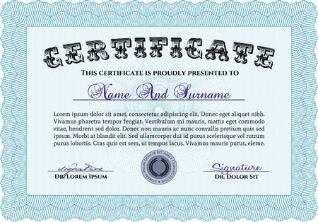 Diploma. Frame certificate template Vector.Complex design. Easy to print. 