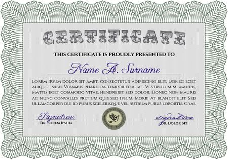 Diploma or certificate template. Artistry design. With complex linear background. Vector pattern that is used in currency and diplomas.