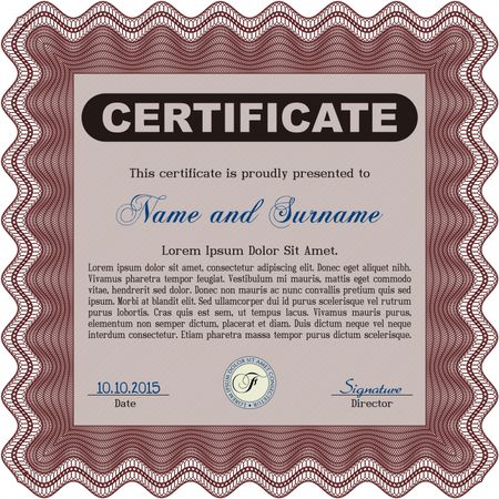 Certificate template. Cordial design. Diploma of completion.With background. 