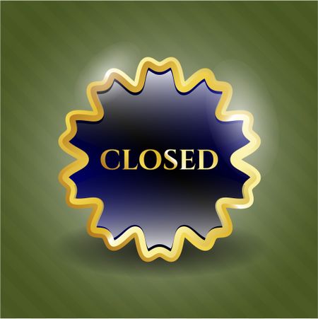 Closed blue shiny badge with green background