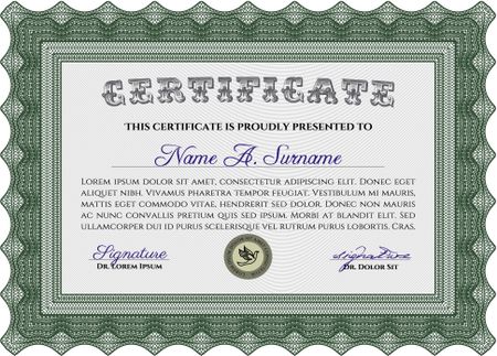 Diploma or certificate template. Nice design. With guilloche pattern. Vector certificate template.