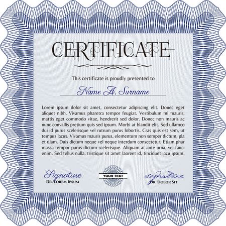 Certificate or diploma template. Elegant design. Money style.With complex linear background. 