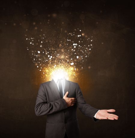 Business man with glowing exploding head concept