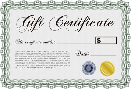 Retro Gift Certificate template. Easy to print. Border, frame.Lovely design. 