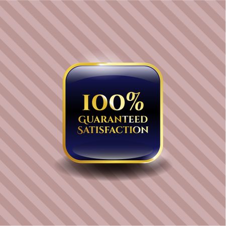 100% Guaranteed Satisfaction blue shiny badge with pink background