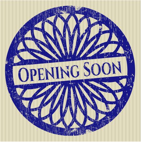 Opening soon blue rubber stamp