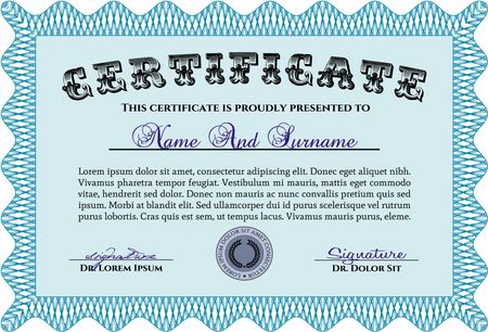 Certificate of achievement. With quality background. Diploma of completion.Sophisticated design. 