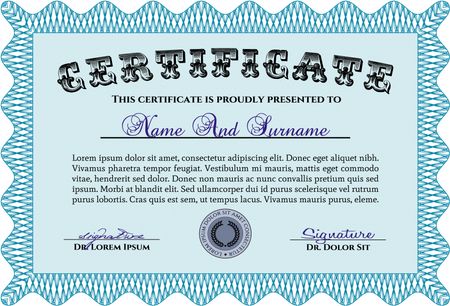 Certificate of achievement. With quality background. Diploma of completion.Sophisticated design.