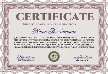 Sample certificate or diploma. Modern design. With linear background. Vector pattern that is used in currency and diplomas.