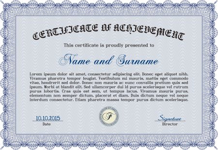 Diploma. Frame certificate template Vector.Complex design. Easy to print. 