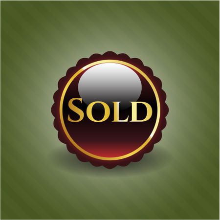 Sold red shiny badge with green background
