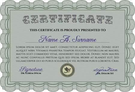 Diploma template or certificate template. With complex background. Border, frame.Excellent design. 