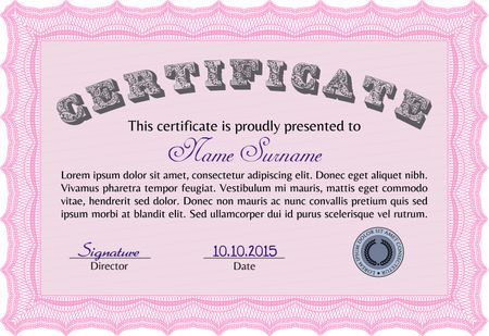 Sample Certificate. With great quality guilloche pattern. Sophisticated design. Vector pattern that is used in money and certificate.
