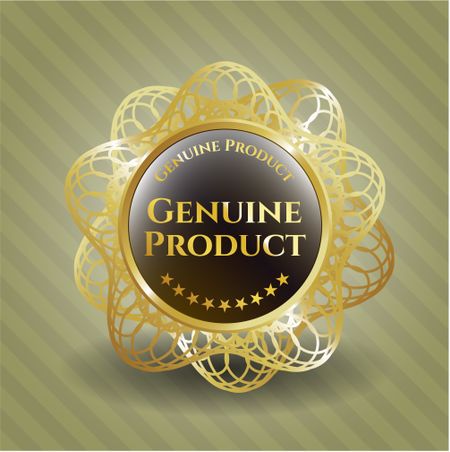 Genuine product gold shiny badge with green background