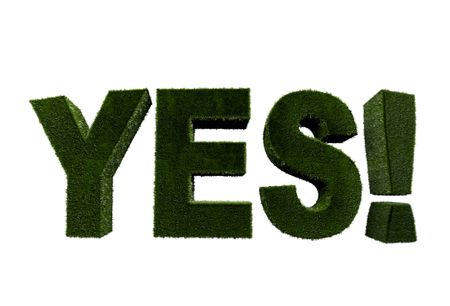 Word 'yes' in grass texture isolated over white