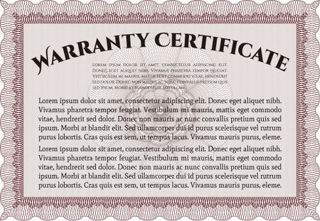 Sample Warranty certificate. Complex frame design. Very Detailed. With background. 