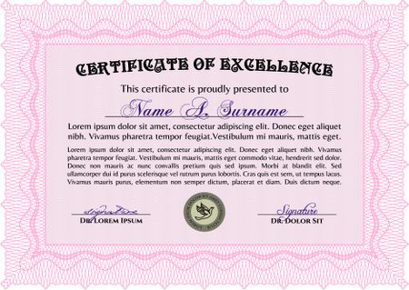 Diploma template or certificate template. Excellent design. With guilloche pattern. Border, frame.