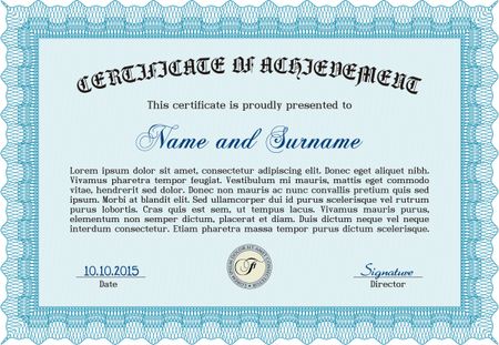 Certificate of achievement template. Artistry design. Frame certificate template Vector.With great quality guilloche pattern. 