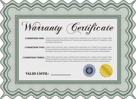 Warranty Certificate. Complex border design. It includes background. Vector illustration.