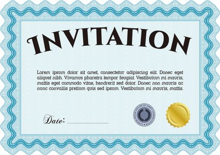Formal invitation. Detailed.Nice design. With guilloche pattern and background. 