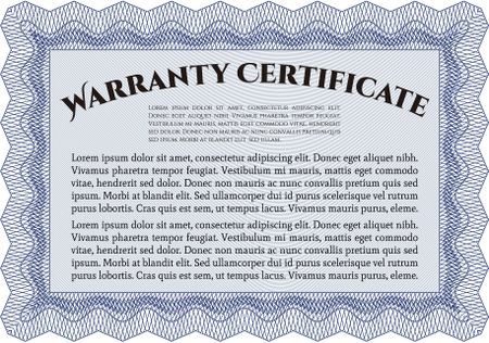 Warranty Certificate template. Complex border. It includes background. Perfect style. 